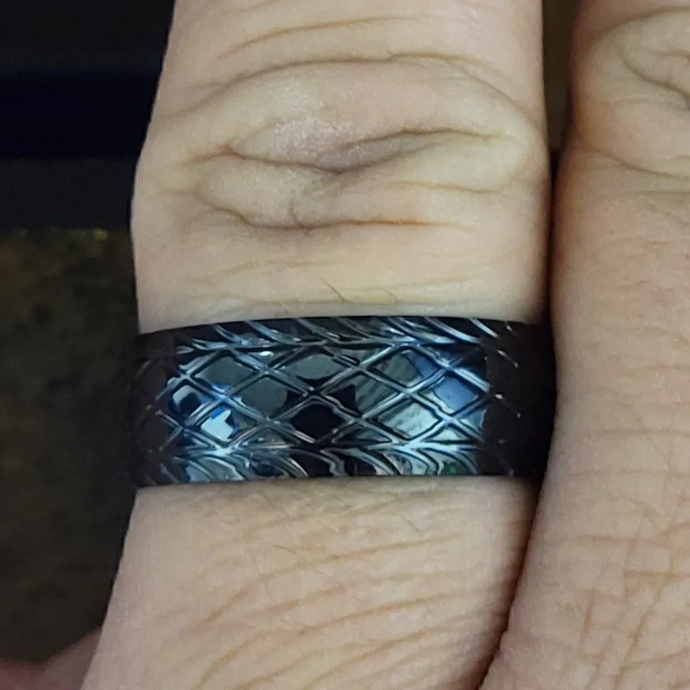 Men's Black Racing Tire Wedding Band - Tire Tread Wedding Ring For Guys